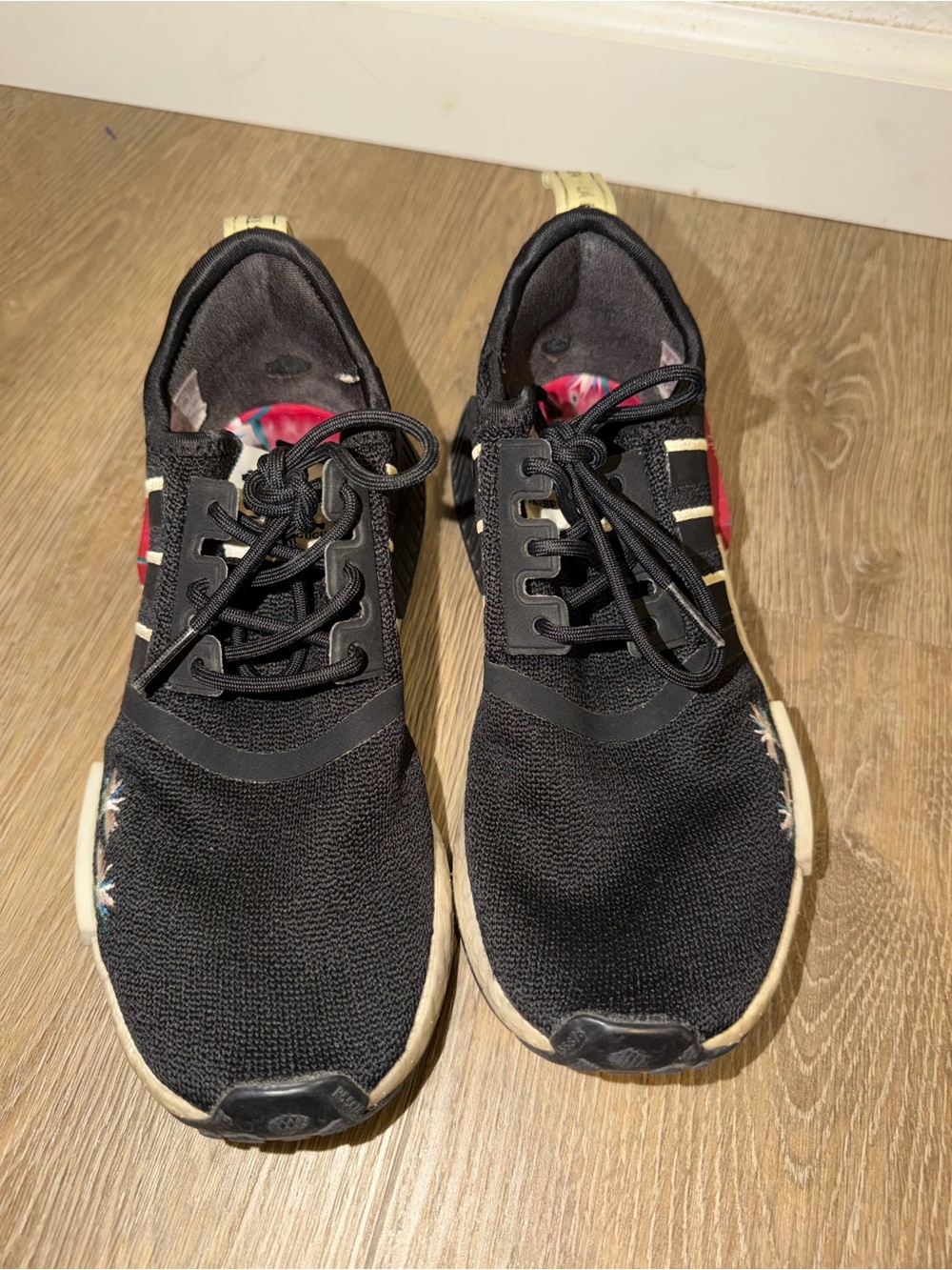 adidas Black Knit Athletic Sneakers with Red Accent